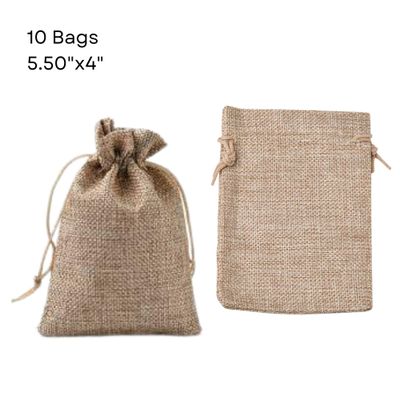 5.5''x4'' Drawstring Pouches/Bags, Khaki/Tan, 10pcs, Burlap Textured Polyester, 2.86oz