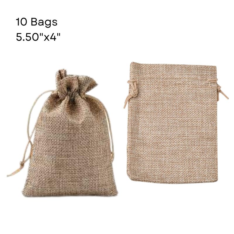 5.5''x4'' Drawstring Pouches/Bags, Khaki/Tan, 10pcs, Burlap Textured Polyester, 2.86oz