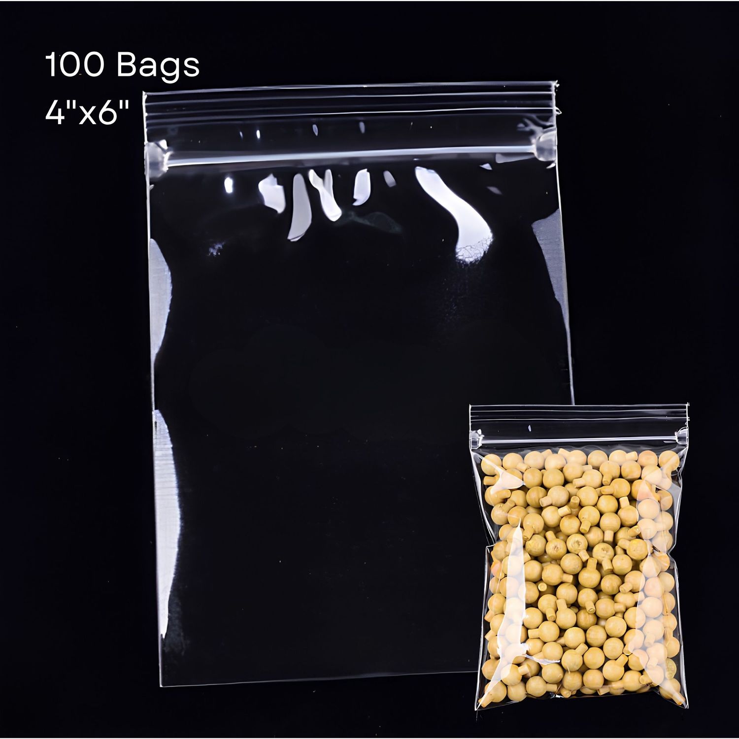 4''x6'' Zip Lock Bags, 100pcs, Clear Transparent Polypropylene, 7.90oz