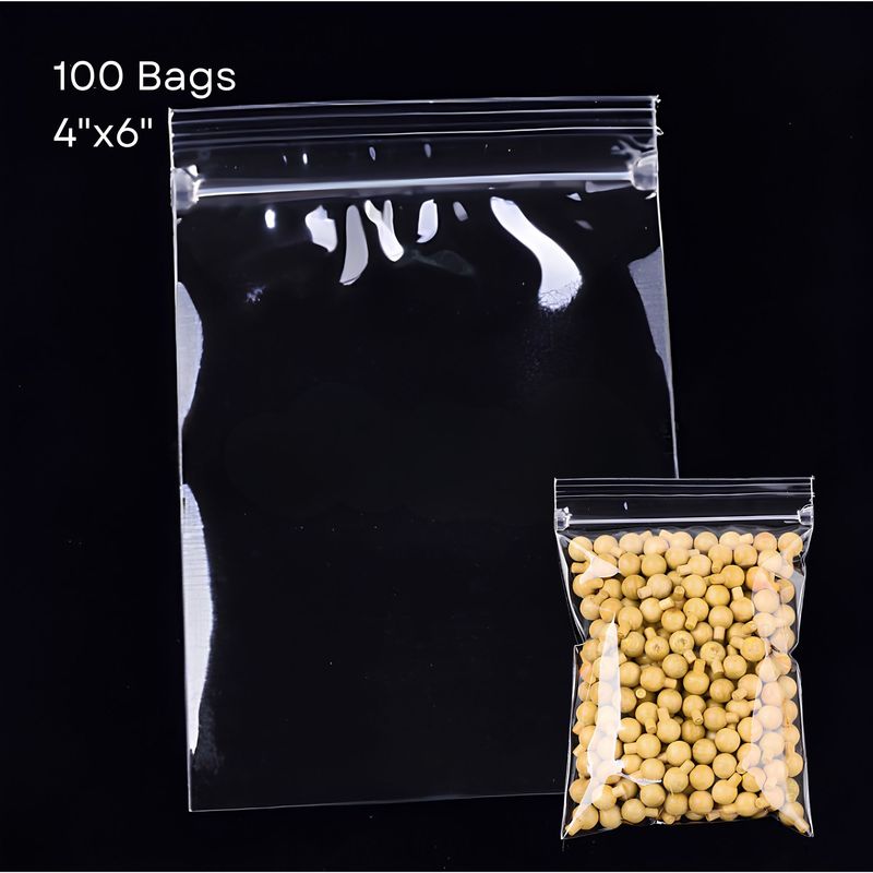 4''x6'' Zip Lock Bags, 100pcs, Clear Transparent Polypropylene, 7.90oz