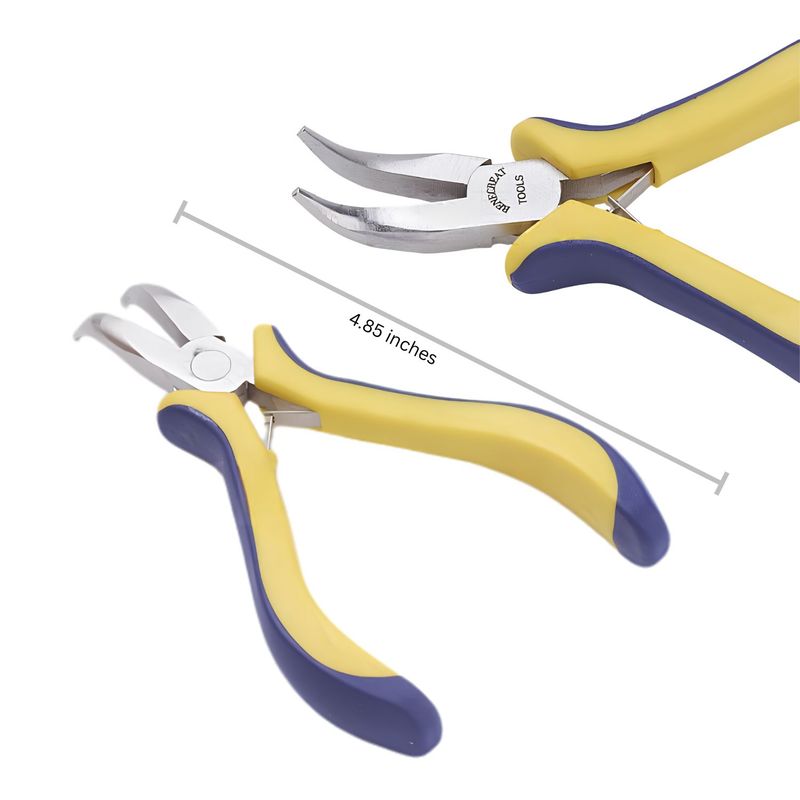 Bent Chain Nose Pliers, Ferronickel Carbon Steel, 4.85" Long, Yellow &amp; Blue, 84gms/2.96oz