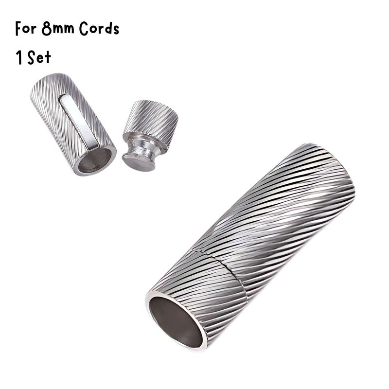 Stainless Steel Diagonal Textured Bayonet Clasp, 1 Set, 30x10x9mm, For 8mm Cords, 0.42oz