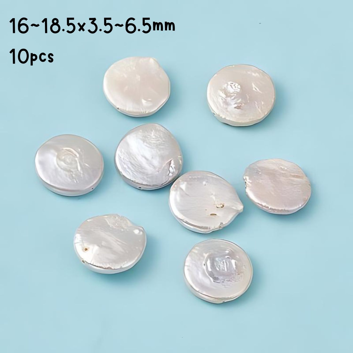 16~18.5x3.5~6.5mm, Cultured Freshwater Coin Pearls, Natural, 10pcs, Hole 0.9mm, 0.71oz