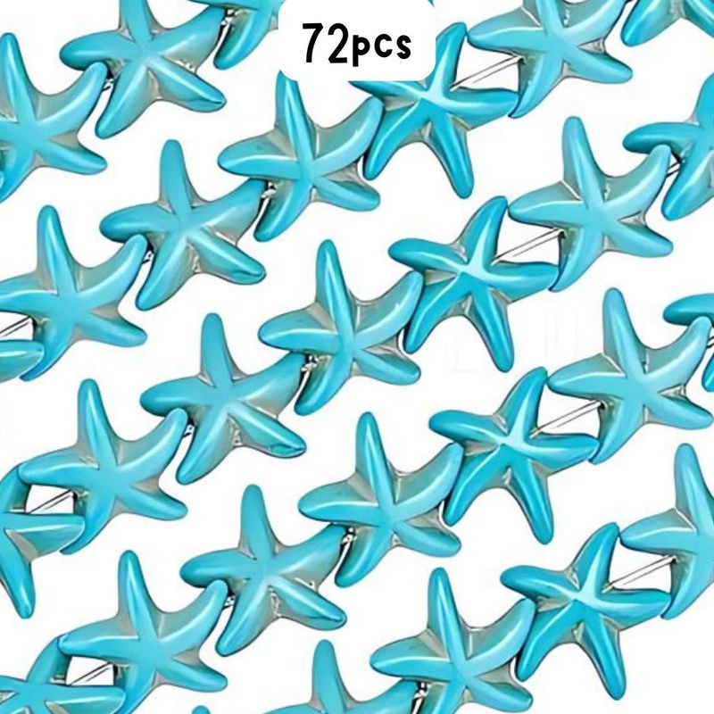 Starfish Beads, Turquoise, 72pcs, 15x15x5.5mm, Hole 1.5mm, Ocean Sea Synthetic/Acrylic, 1.98oz