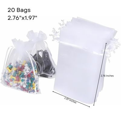 2.46"x1.97" Organza Drawstring Pouches/Bags, 20pcs, White, 1.23oz