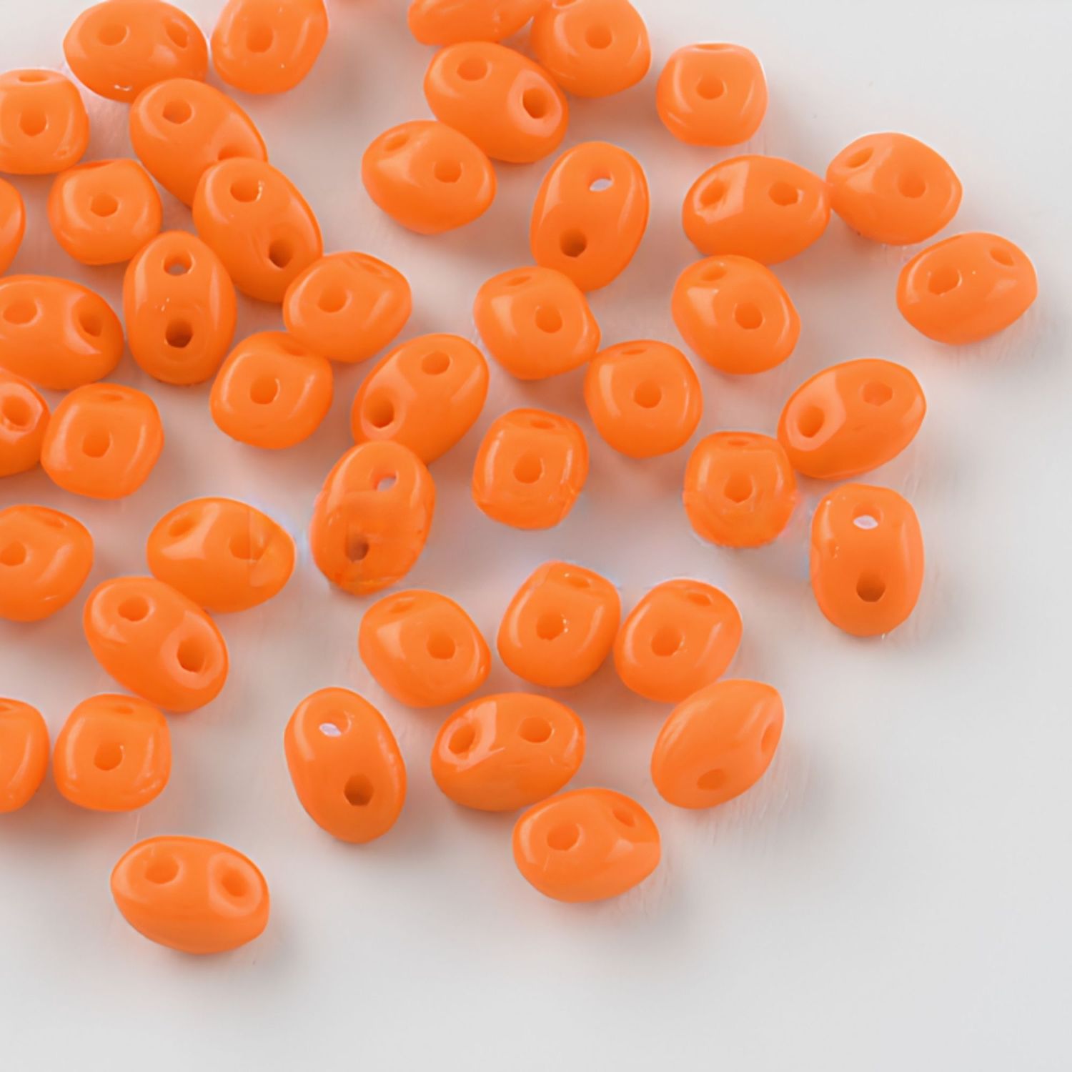 Superduos, 2 Hole Duo Beads, Opaque Orange, Approx 650pcs, 5x3.5x2.5mm, Holes 0.9mm, 1.80oz