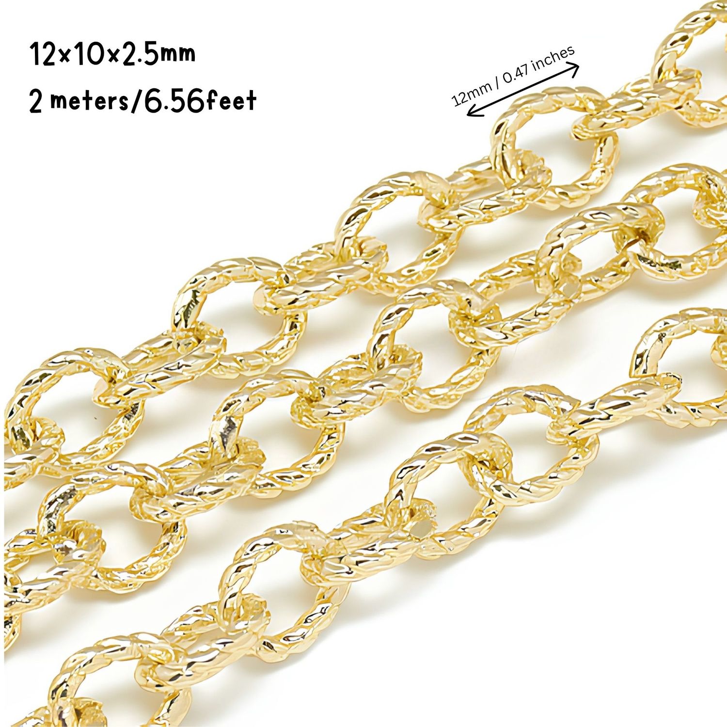 GP Aluminum Cable Chain, Textured, 12x10x2.5mm, 2 Meters/6.56 Feet, 2.72oz