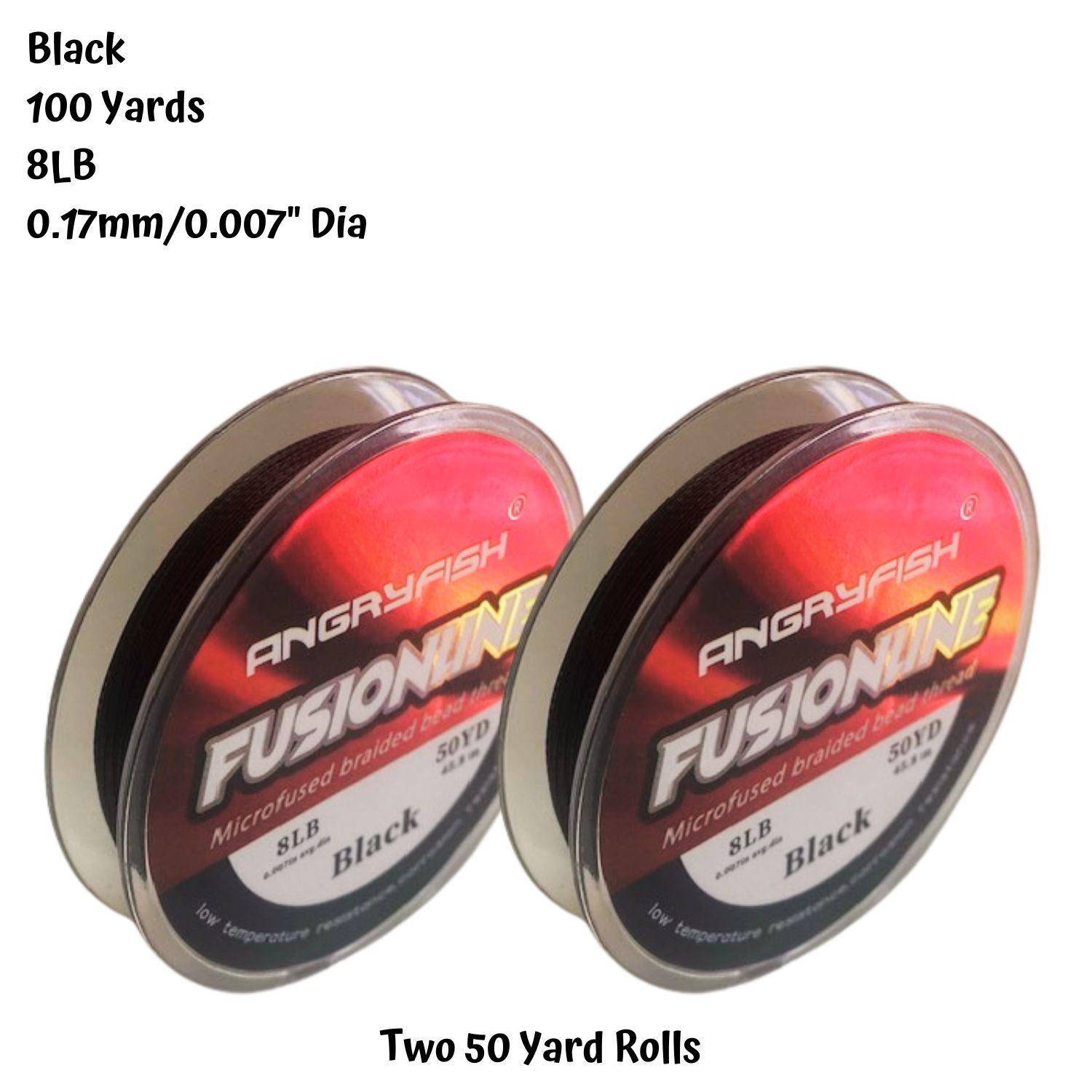 8lb Fusionline, Black, 100 yards, 0.007"/0.17mm Diameter, Waxed Polyester Braided Beading Thread, 67gms/2.36oz
