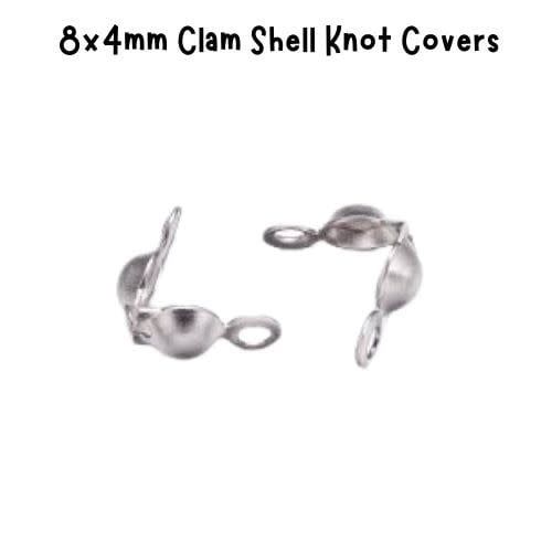 Stainless Steel Clam Shell Knot Covers, Bead Tips, Approx 50pcs, 8x4mm, Hole 1.2mm, 0.42oz