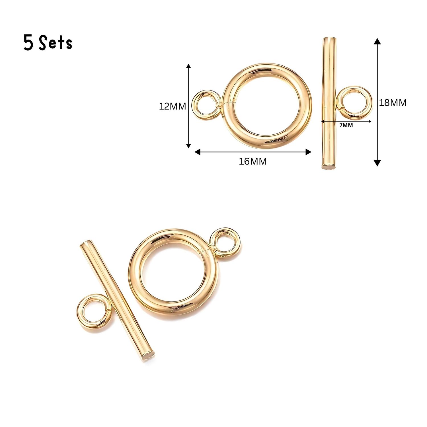 GP Stainless Steel Toggles, Clasps, 5 Sets, Rings 16x12x2mm, Bars 18x7x2mm, Hole 2mm, 0.32oz