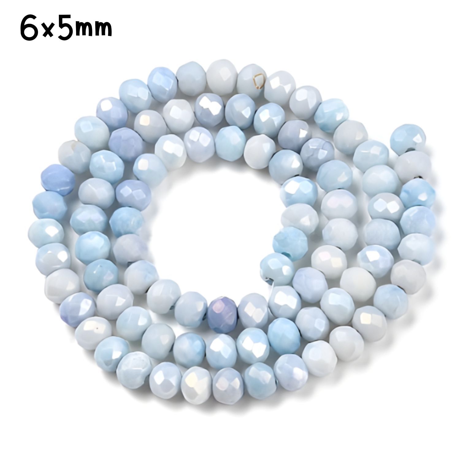 6x5mm Faceted Rondelles, Approx 90pcs, 16" Strand, Abacus Light Blue, Hole 1mm, Glass Beads, 18gms/0.64oz