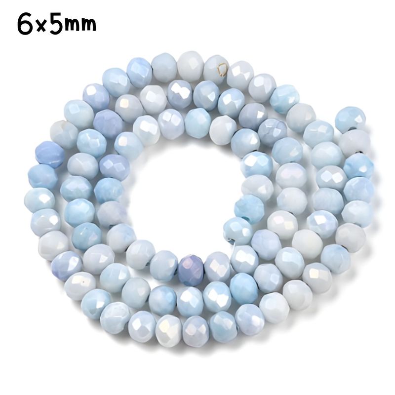 6x5mm Faceted Rondelles, Approx 90pcs, 16" Strand, Abacus Light Blue, Hole 1mm, Glass Beads, 18gms/0.64oz