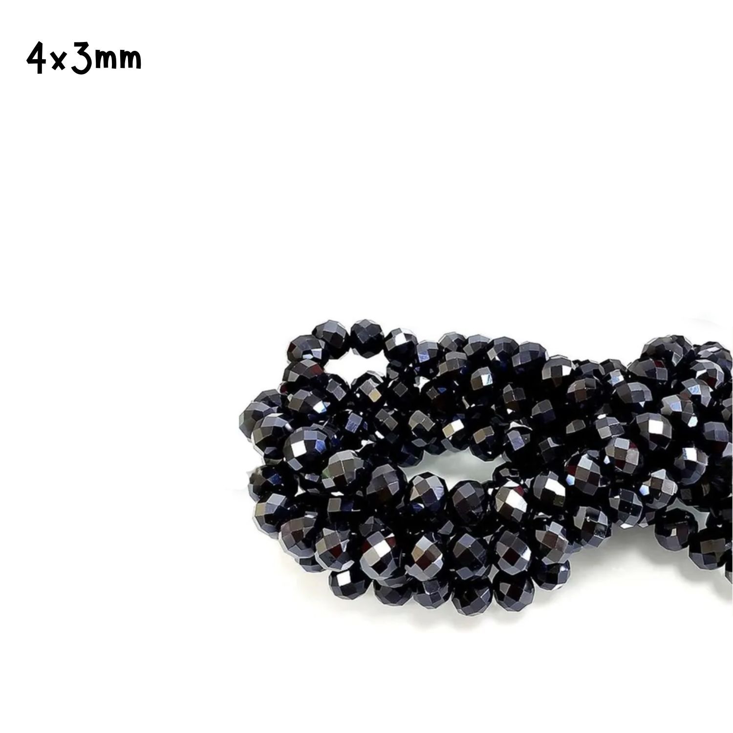 4x3mm Faceted Rondelles, Approx 110pcs, 15" Strand, Opaque Black, Hole 0.5mm, Glass Beads, 0.71oz