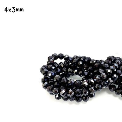 4x3mm Faceted Rondelles, Approx 110pcs, 15" Strand, Opaque Black, Hole 0.5mm, Glass Beads, 0.71oz