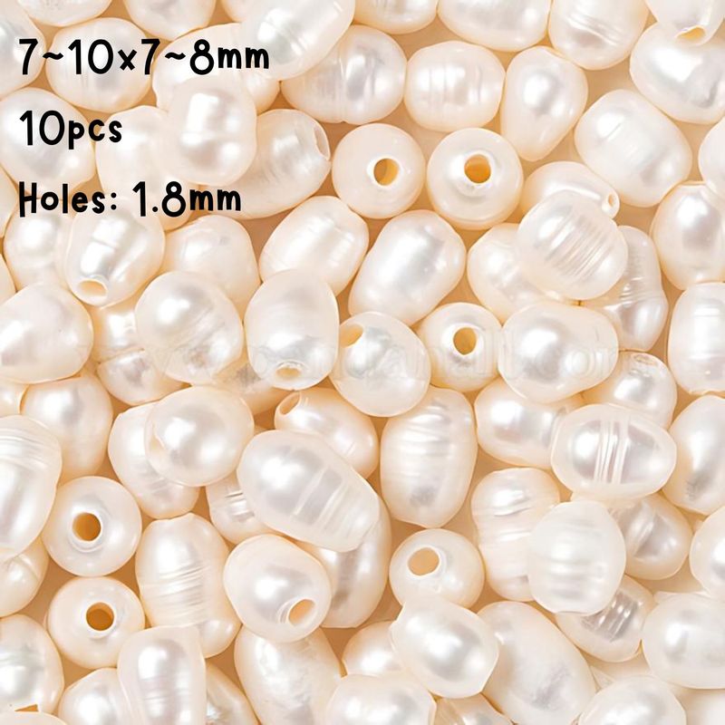 7~10x7~8mm, Cultured Freshwater Pearls, Rice, Natural, 10pcs, Hole 1.8mm, 0.28oz