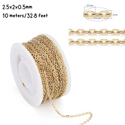 GP Stainless Steel Cable Chain, 2.5x2x0.5mm, 10 Meters/32.8 Feet, 2.01oz