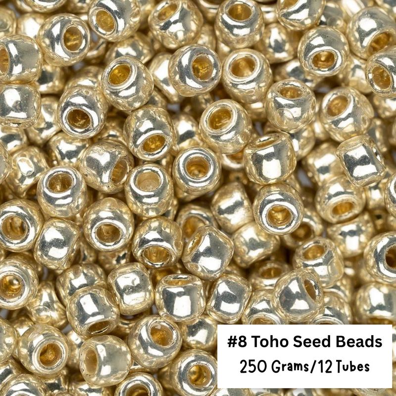 #8 Toho Seed Beads, Galvanized Metallic Aluminum Silver, Permanent Finish, 3x3mm, 250 Grams/12 tubes, 8.82