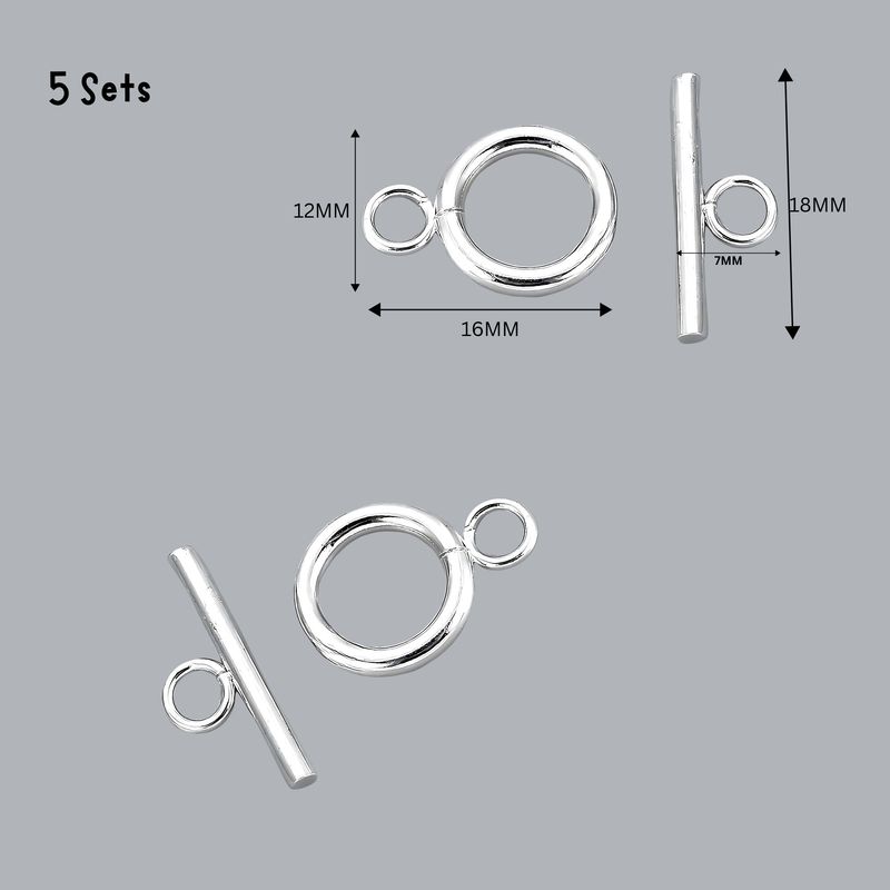 SP Stainless Steel Toggles, Clasps, 5 Sets, Rings 16x12x2mm, Bars 18x7x2mm, Hole 2mm, 0.32oz