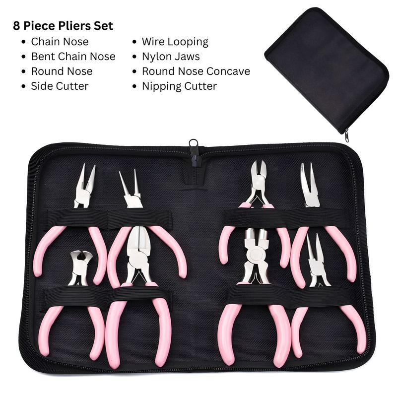 8 Piece Pliers Set, Ferronickel Carbon Steel, Pink, 795gms/28.04oz