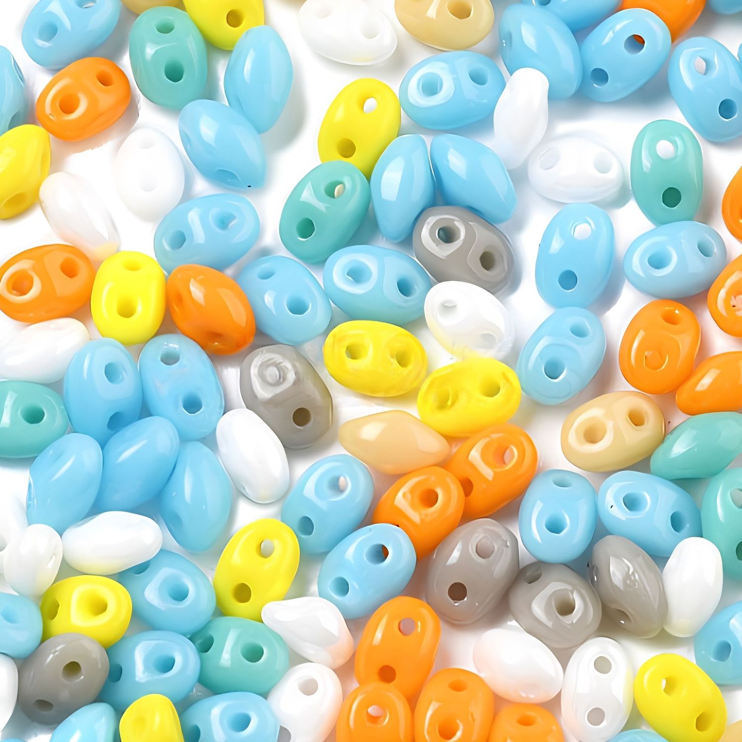 Superduos, 2 Hole Duo Beads, Opaque Mixed Colors, Approx 650pcs, 5x3.5x2.5mm, Holes 0.9mm, 1.80oz