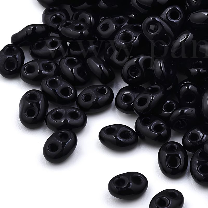 Superduos, 2 Hole Duo Beads, Opaque Jet  Black, Approx 6500pcs, 5x3.5x2.5mm, Holes 0.9mm, 17.78oz