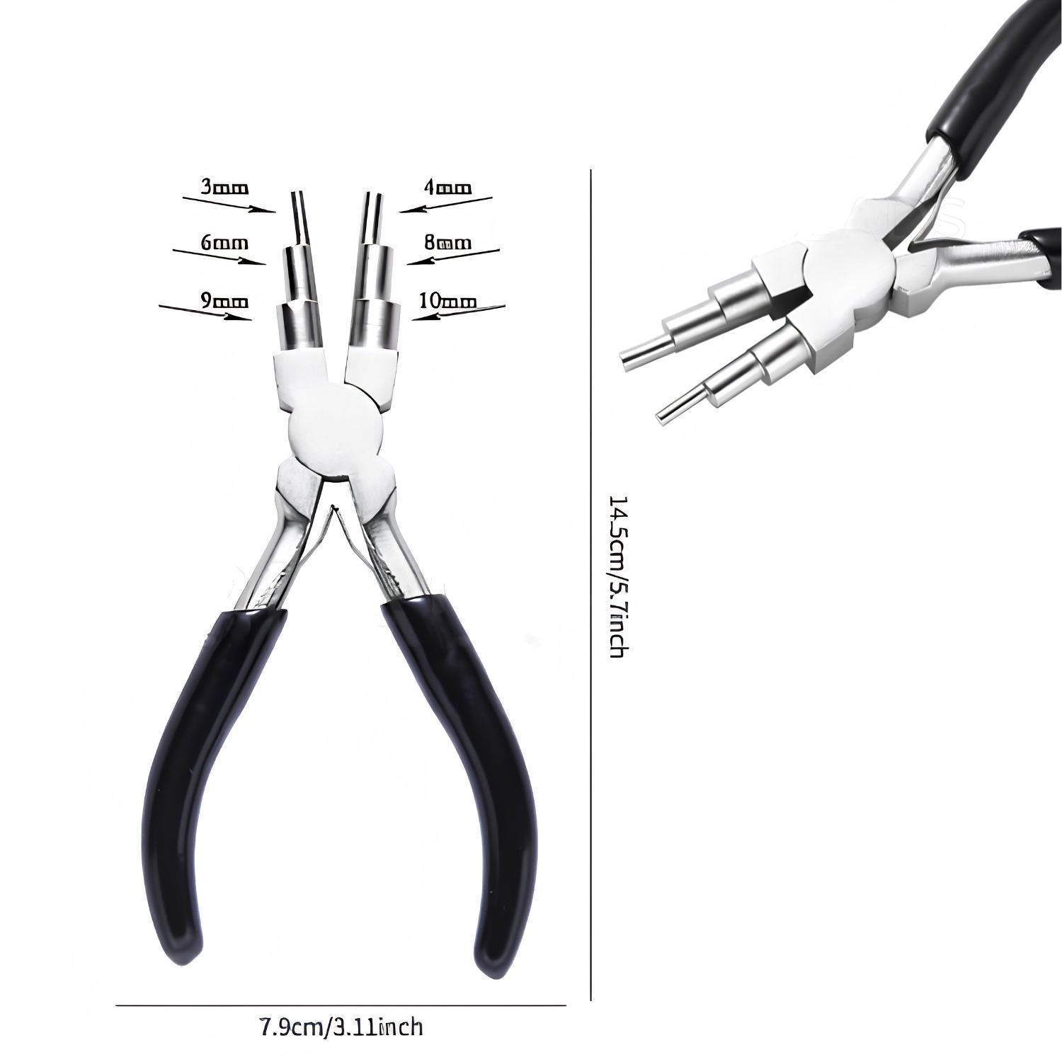 Wire Looping Pliers, Makes 3, 4, 6, 8, 9mm Loops, Ferronickel Carbon Steel, 5.70" Long, Black, 166gms/5.86oz