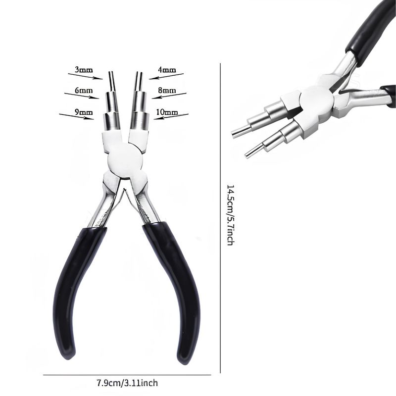 Wire Looping Pliers, Makes 3, 4, 6, 8, 9mm Loops, Ferronickel Carbon Steel, 5.70" Long, Black, 166gms/5.86oz