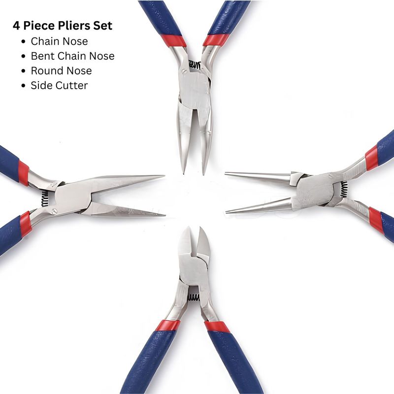 4 Piece Pliers Set, Ferronickel Carbon Steel, Blue w/Red Highlights, 295gms/10.41oz