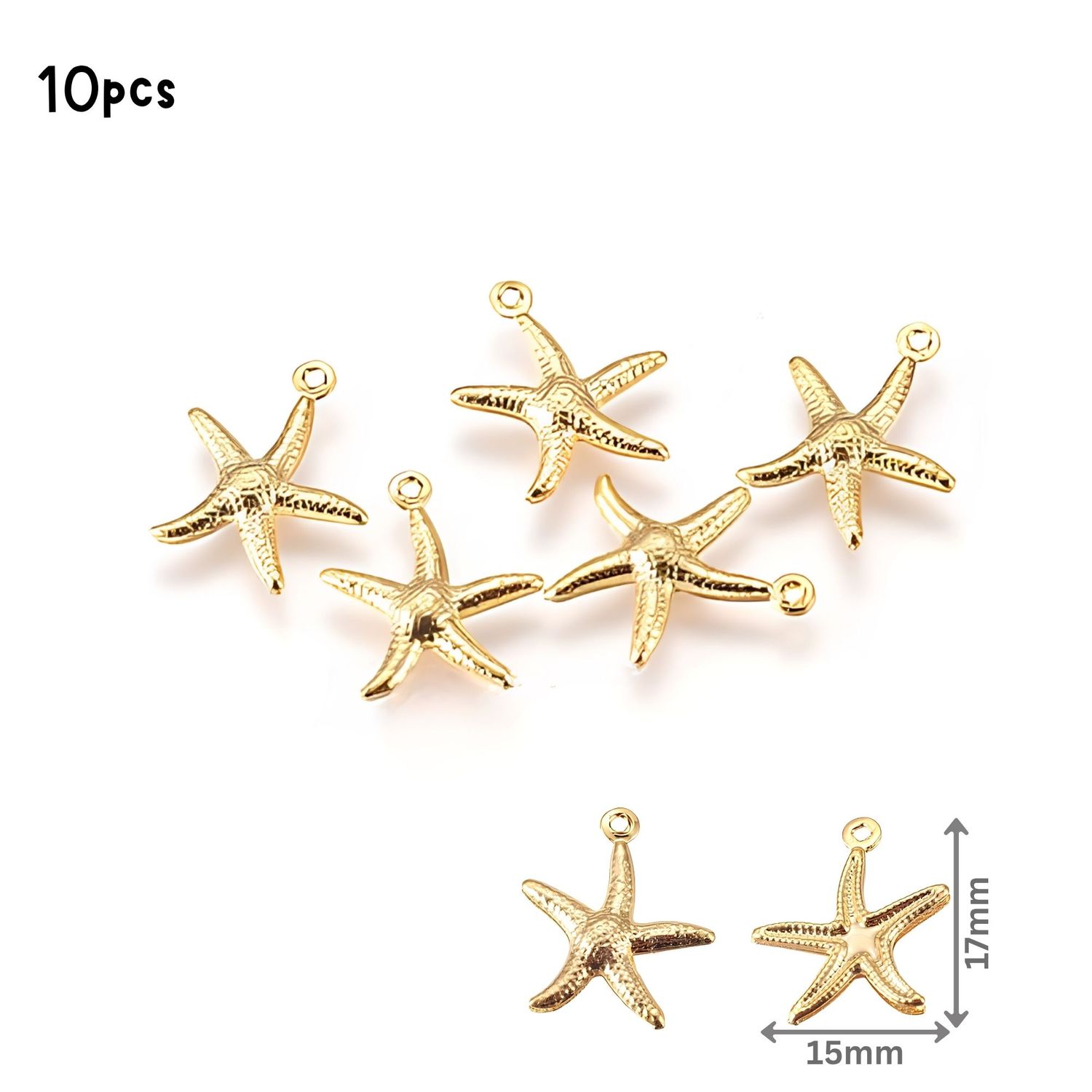 GP Stainless Steel Starfish, 10pcs, 17x15x2mm, Ocean Sea Charms/Pendants, 0.46oz
