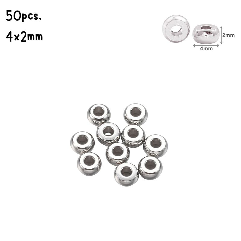 Stainless Steel Rondelle Spacer Beads, 50pcs, 4x2mm, Hole 1.5mm, Metal Beads, 0.28oz