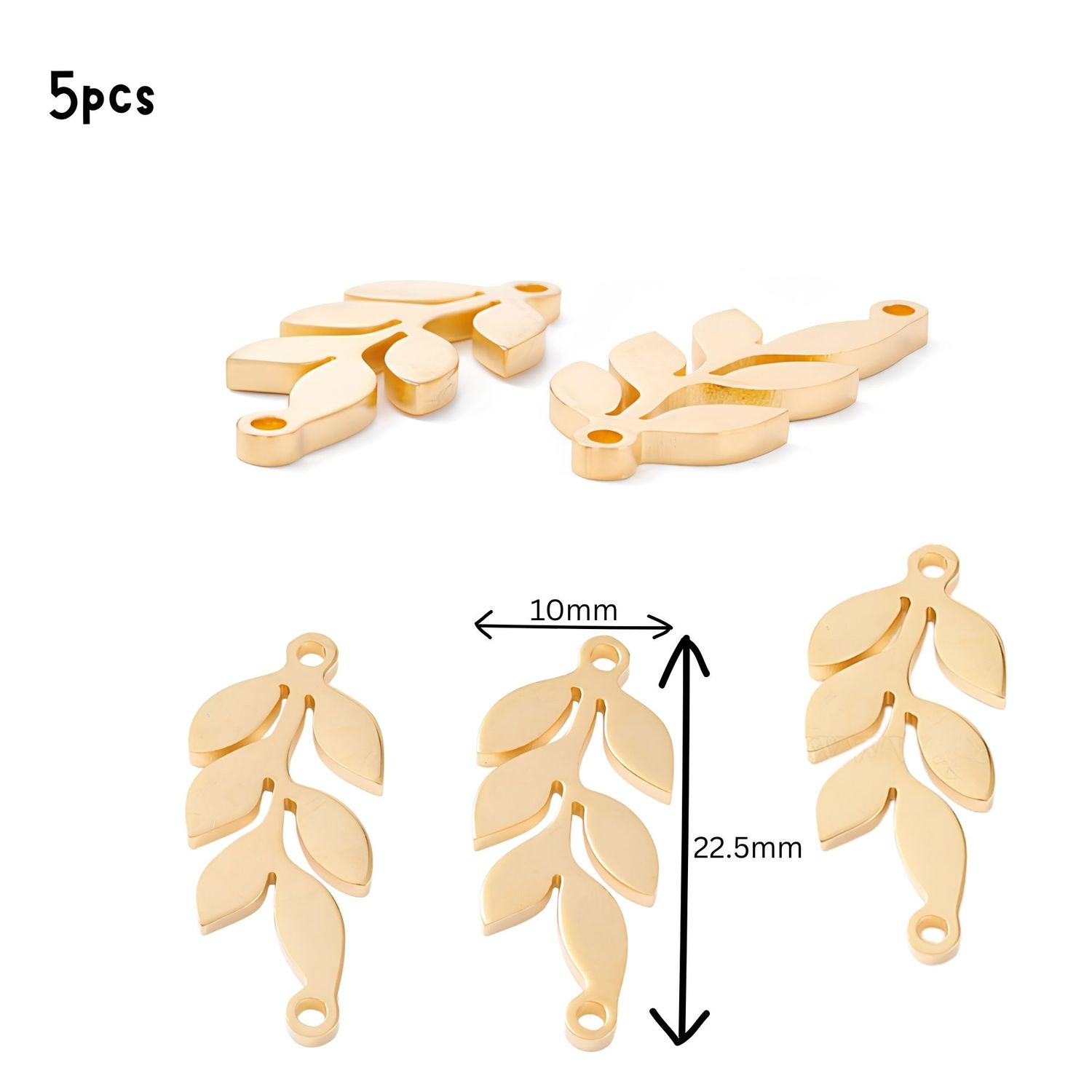 GP Stainless Steel Leaf, 5pcs, 22.5x10x1.5mm, Hole 1.2mm, Connectors, Links, 0.25oz
