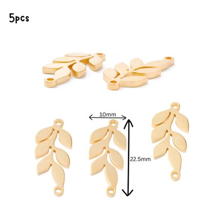 GP Stainless Steel Leaf, 5pcs, 22.5x10x1.5mm, Hole 1.2mm, Connectors, Links, 0.25oz