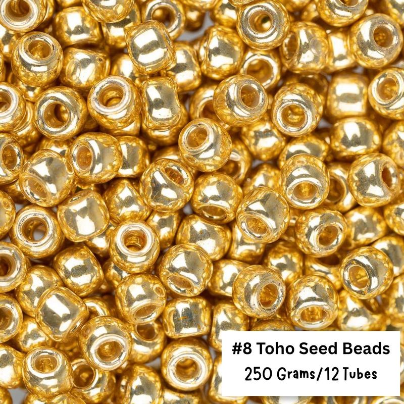 #8 Toho Seed Beads, Galvanized Metallic Starlight Gold, Permanent Finish, 3x3mm, 250 Grams/12 tubes, 8.82oz