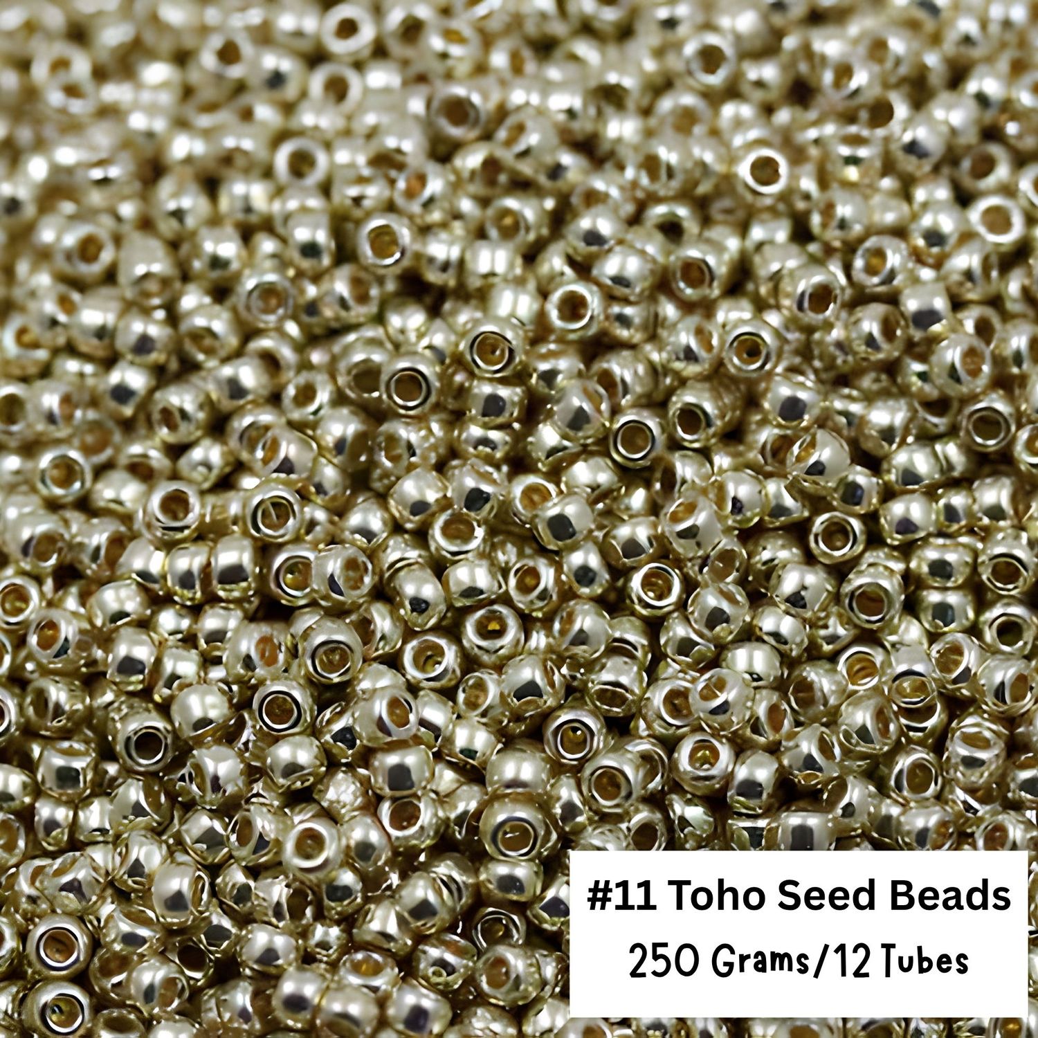 #11 Toho Seed Beads, Galvanized Metallic Aluminum Silver, Permanent Finish, 2x2mm, 250 Grams/12 Tubes, 8.82oz