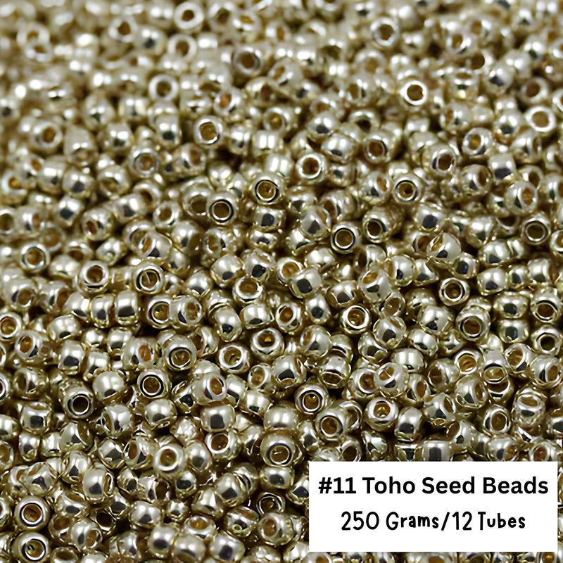 #11 Toho Seed Beads, Galvanized Metallic Aluminum Silver, Permanent Finish, 2x2mm, 250 Grams/12 Tubes, 8.82oz
