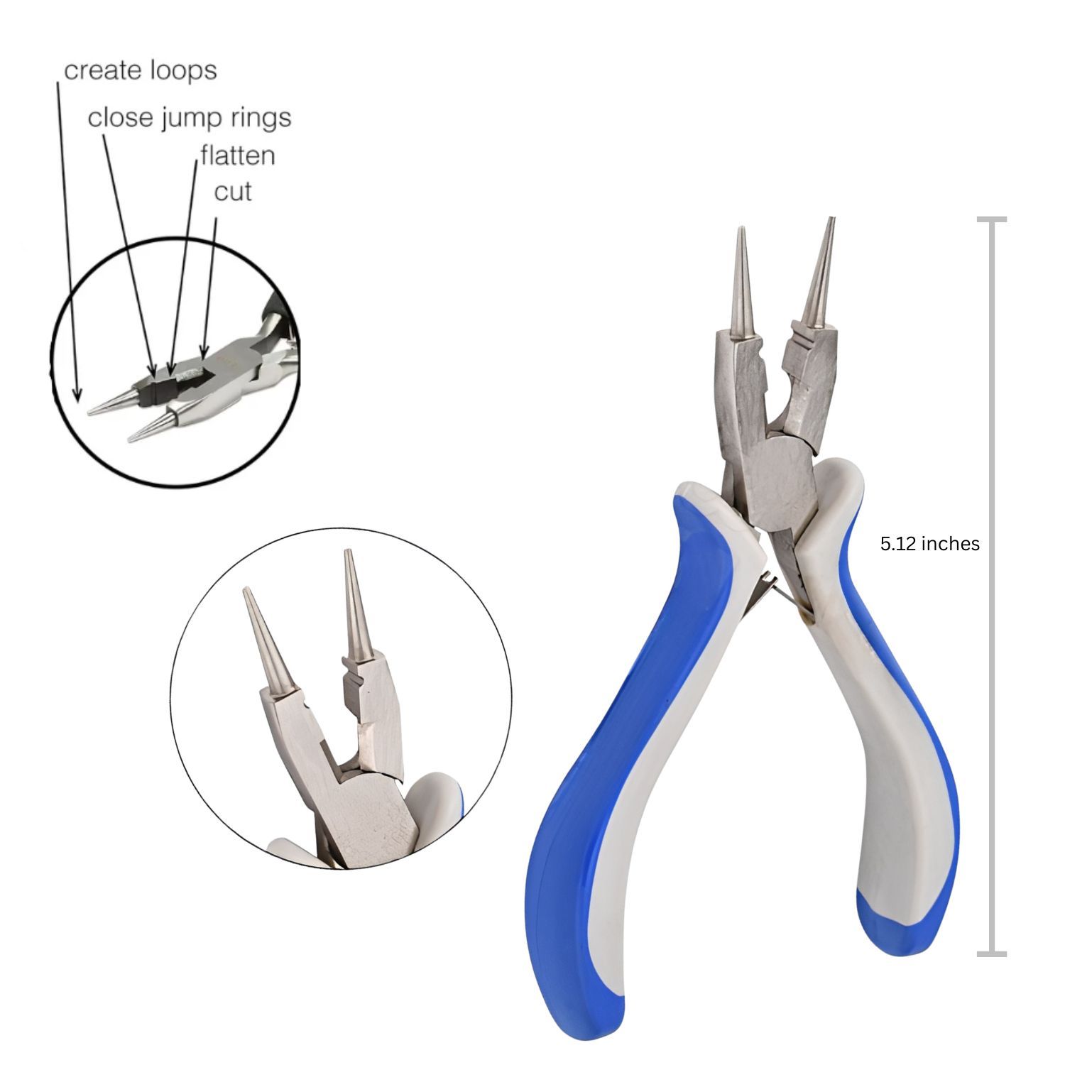 Round Nose 4 in 1 Pliers, Ferronickel Carbon Steel, 5.12" Long, Gray &amp; Blue, 87gms/3.07oz