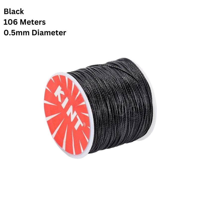 Waxed Polyester Twisted Cord, 106 Meters, Black, 0.5mm Diameter, 36gms/1.27oz