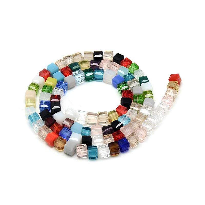 4x4x4mm Faceted Cubes, 17" Strand, Approx 100pcs Per Strand, Mixed Colors, Hole 1mm, Glass Beads, 14gms/0.49oz