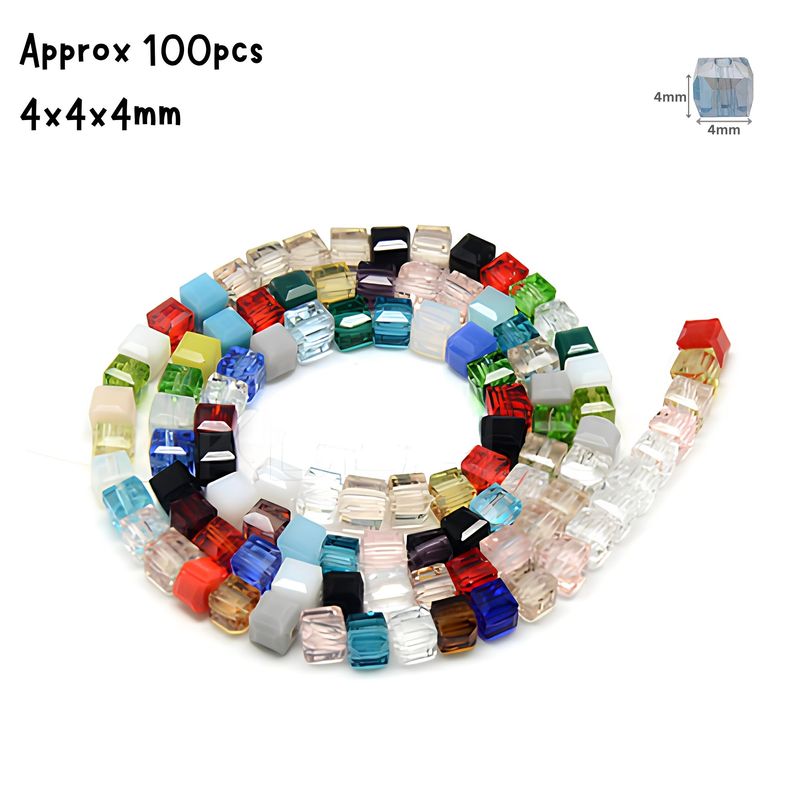 4x4x4mm Faceted Cubes, 17" Strand, Approx 100pcs, Mixed Colors, Hole 1mm, Glass Beads, 0.53oz