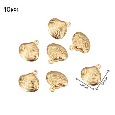 GP Stainless Steel Scallop Shells, 10pcs, 14x13x4mm, Hole 1mm, Ocean Sea Charms/Pendants, 0.28oz