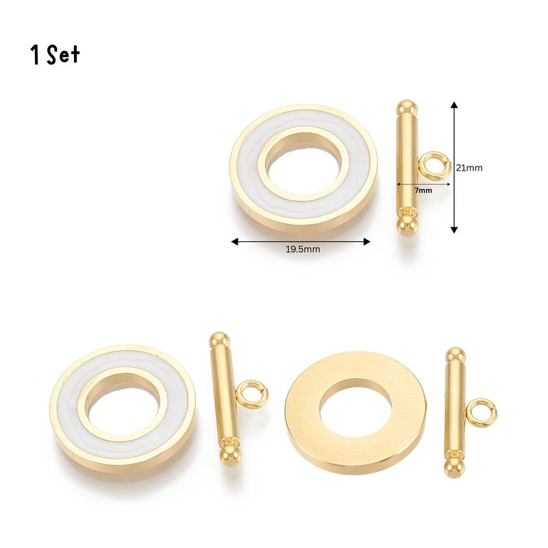 GP Stainless Steel Toggles, Clasps, 1 Set, White Enamel, Rings 19.5x2mm, ID 10mm, Bars 21x7x3mm, Hole 2mm, 0.25oz