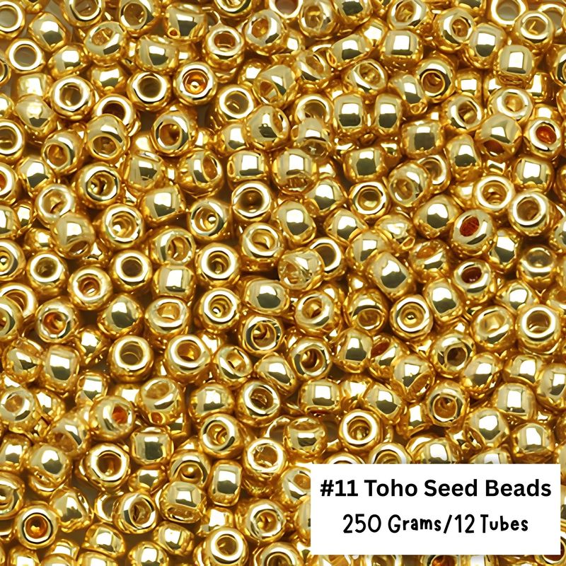 #11 Toho Seed Beads, Galvanized Metallic Starlight Gold, Permanent Finish, 2x2mm, 250 Grams/12 Tubes, 8.82oz