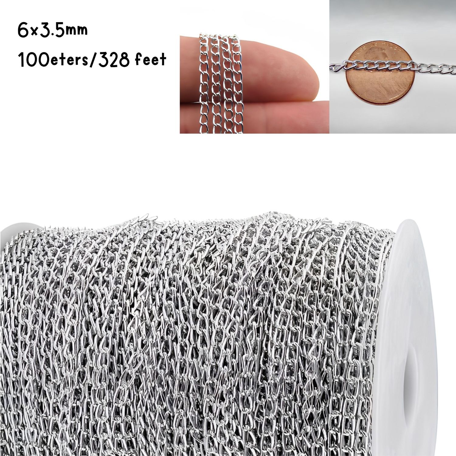 Aluminum Curb Chain, 6x3.5mm, 100 Meters/328 Feet, 22.05oz