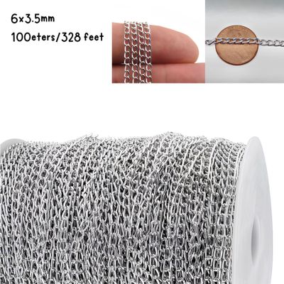 Aluminum Curb Chain, 6x3.5mm, 100 Meters/328 Feet, 22.05oz