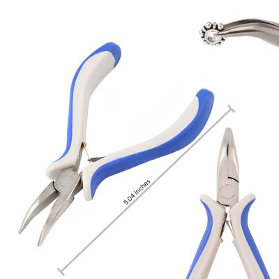 Bent Chain Nose Pliers, Ferronickel Carbon Steel, 5.04" Long, Gray &amp; Blue, 73gms/2.58oz