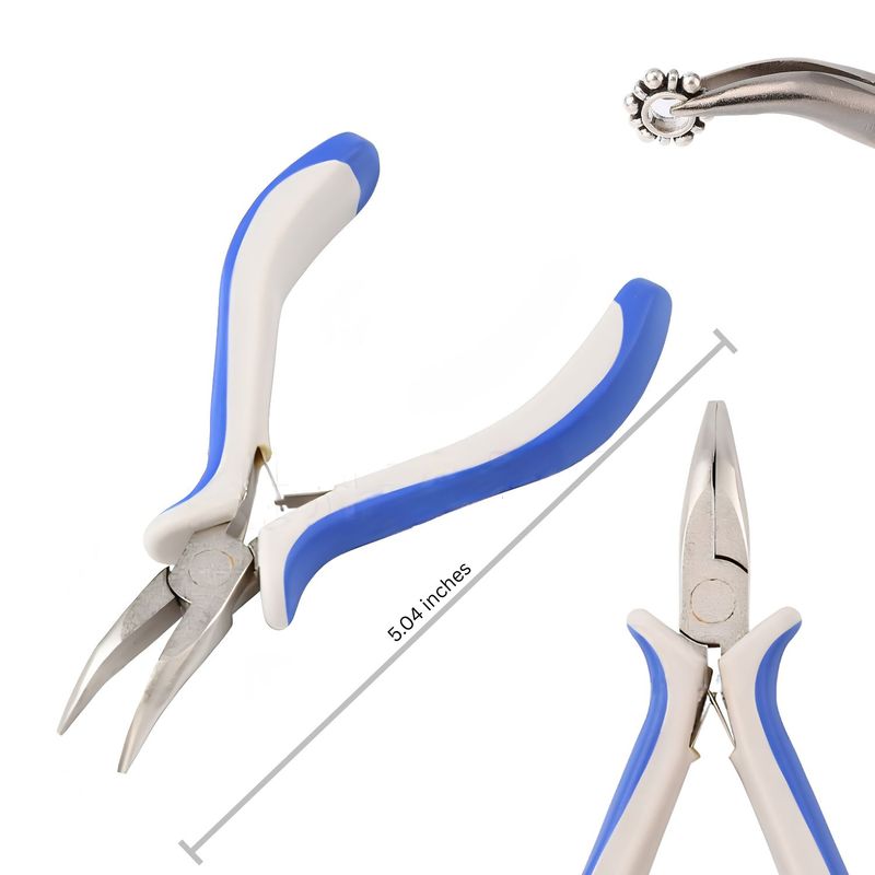 Bent Chain Nose Pliers, Ferronickel Carbon Steel, 5.04" Long, Gray &amp; Blue, 73gms/2.58oz
