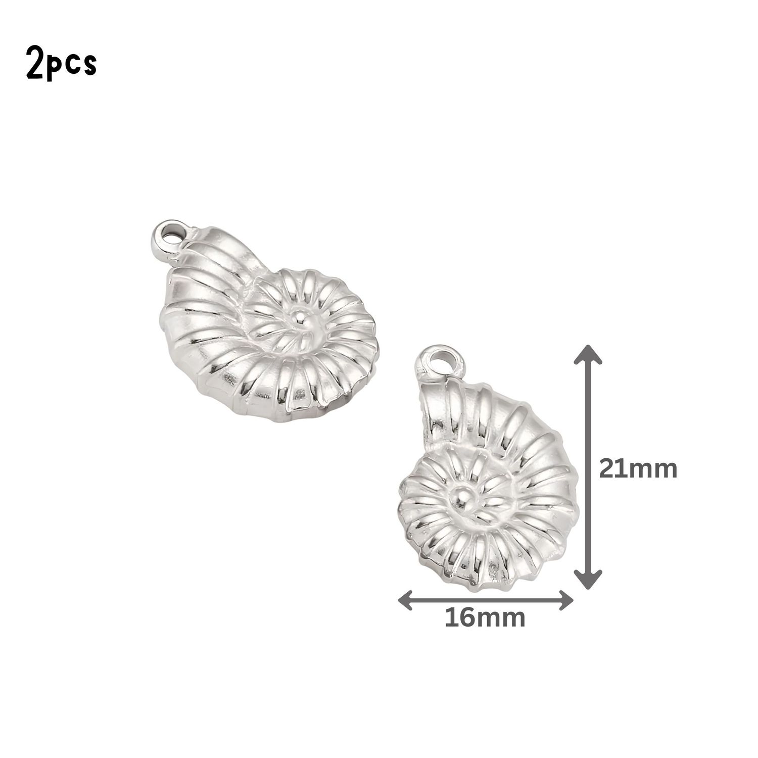 Stainless Steel Conch Shells, 2pcs, 15x21x4mm, Hole 1mm, Ocean Sea Charms/Pendants, 0.39oz