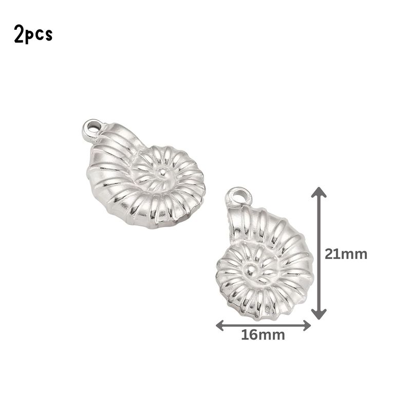 Stainless Steel Conch Shells, 2pcs, 15x21x4mm, Hole 1mm, Ocean Sea Charms/Pendants, 0.39oz