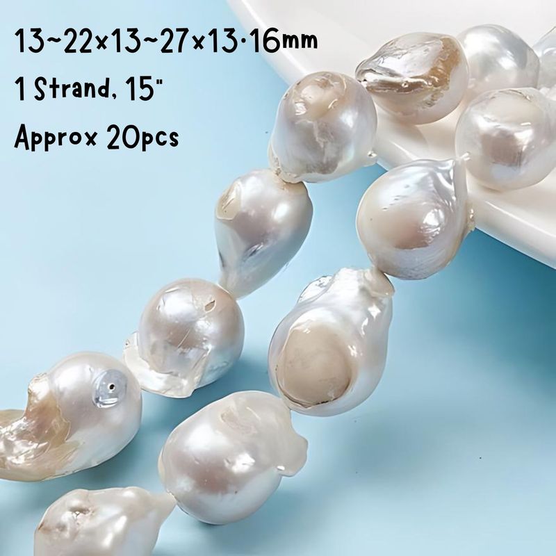 13-22x13-27x13-16mm, Cultured Freshwater Pearls, Baroque Nuggets, Natural Cream White, Approx 20pcs, 15'' Strand, Hole 0.5mm, 3.03oz