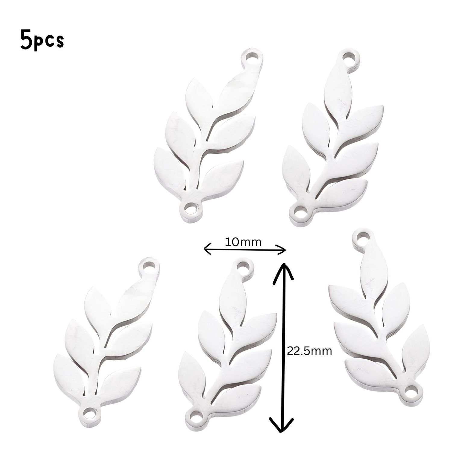 Stainless Steel Leaf Connectors, Links, 5pcs, 22.5x10x1.5mm, Hole 1.2mm, 0.25oz